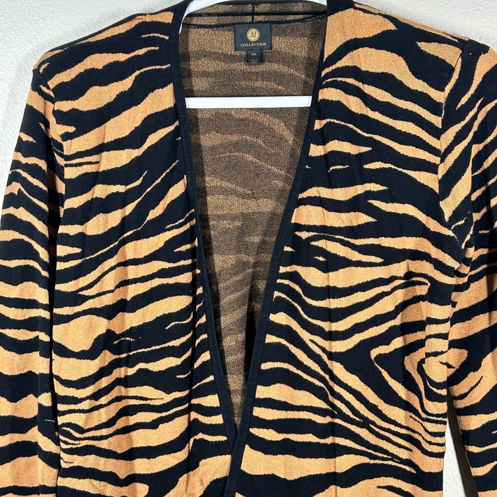 JM Collection Tiger Stripe Open Front Cardigan Sweater Tan Black Petite XL FA21